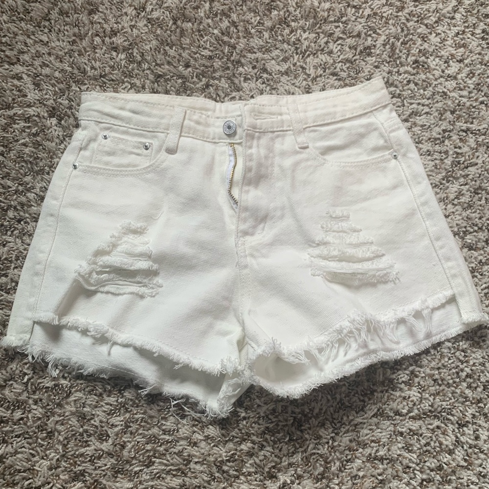 Distressed White Shorts